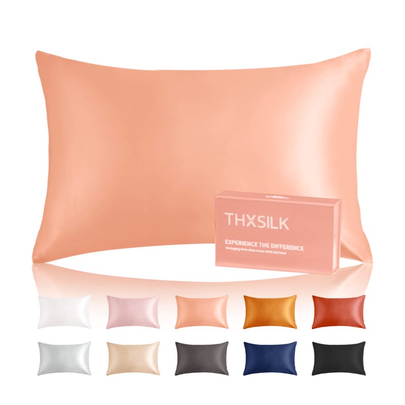 THXSILK 100% Pure Mulberry Silk Pillowcase for Hair and Skin, 6A+ Grade 25 Momme Silk Pillow Case with Gift Box Queen Size 20"x30", Real Silk Pillowcase with Zipper (Rose Gold) - Image 1