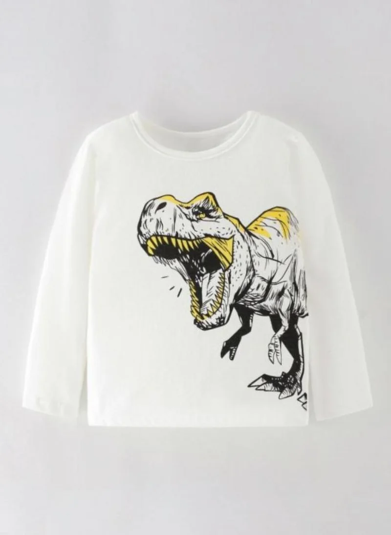 YUNIQEE White Printed Round Neck Cotton T-shirt
