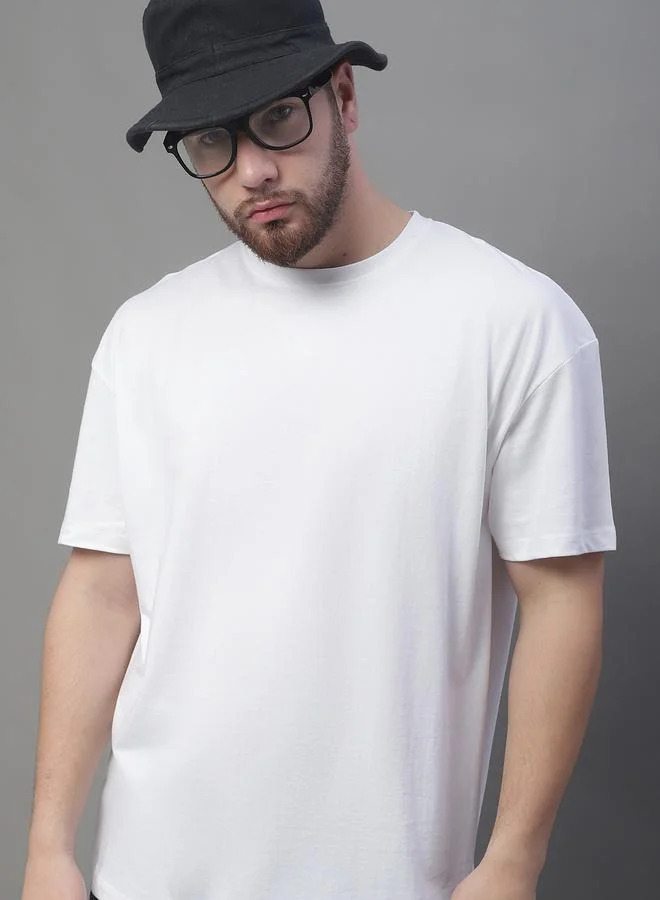 Styli Men Oversized White Cotton Crew Neck T-Shirt By Door74