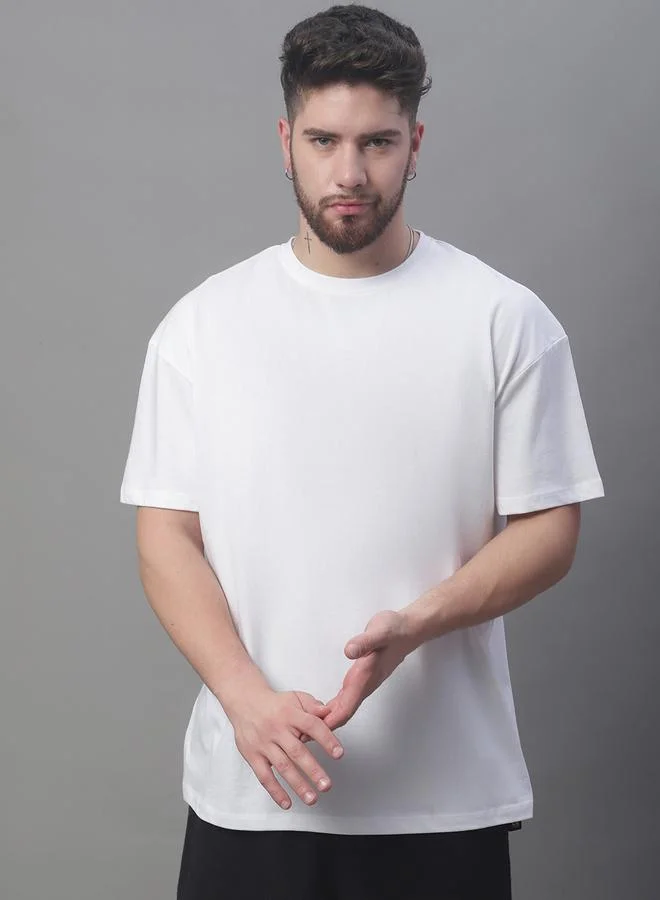 Styli Men Oversized White Cotton Crew Neck T-Shirt By Door74