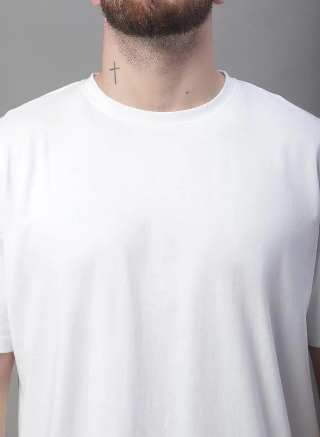Styli Men Oversized White Cotton Crew Neck T-Shirt By Door74