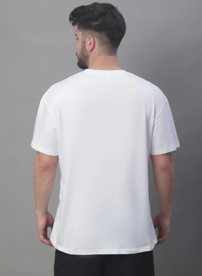 Styli Men Oversized White Cotton Crew Neck T-Shirt By Door74