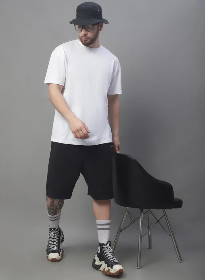 Styli Men Oversized White Cotton Crew Neck T-Shirt By Door74