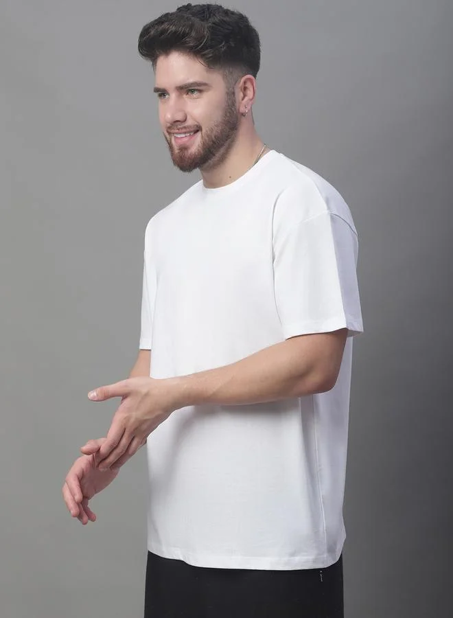 Styli Men Oversized White Cotton Crew Neck T-Shirt By Door74