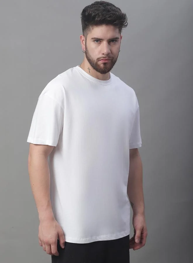 Styli Men Oversized White Cotton Crew Neck T-Shirt By Door74