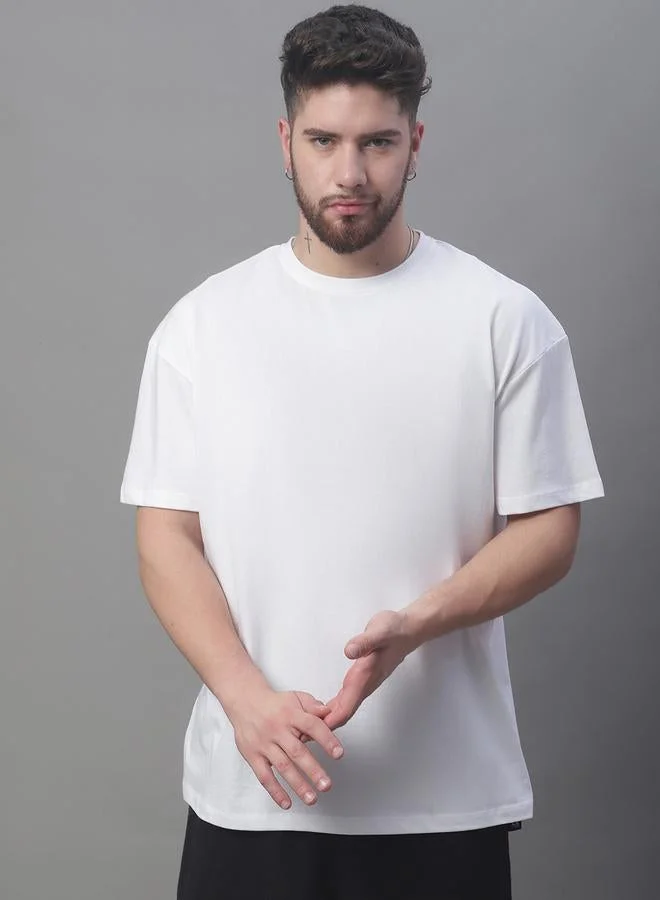 تايك تو تيشيرت قطن أبيض كبير الحجم بياقة دائرية للرجال من دور