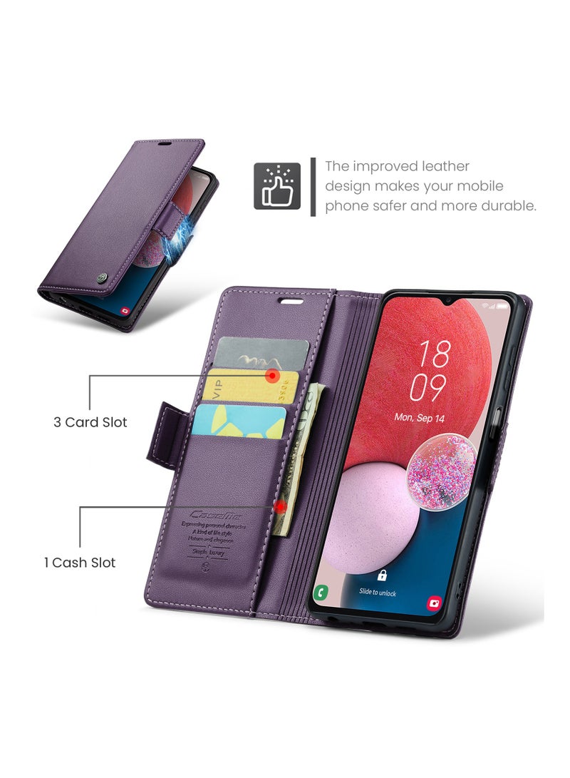 Phone Case for Samsung Galaxy A13 4G Anti-scratch Leather Kickstand Card Slot Money Pocket  Purple - Image 2