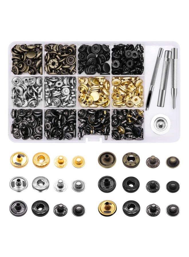 Alritz 120 Sets Snap Fasteners Kit Metal Snap Buttons Press Studs With 4 Pieces Fixing Tools 6 Color Clothing Snaps Kit For Leather Coat Down Jacket Jeans Wear And Bags - Image 1