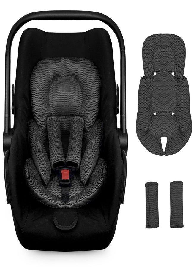 WINGHENLEE Infant Car Seat Insert for Newborn Girls Boys, Summer Mesh Baby Carseat Head Support with Strap Pads, Soft Reversible Baby Car Seat Insert Cushion Pad for Car Seat, Stroller, Bouncer, Swing, Black - Image 1