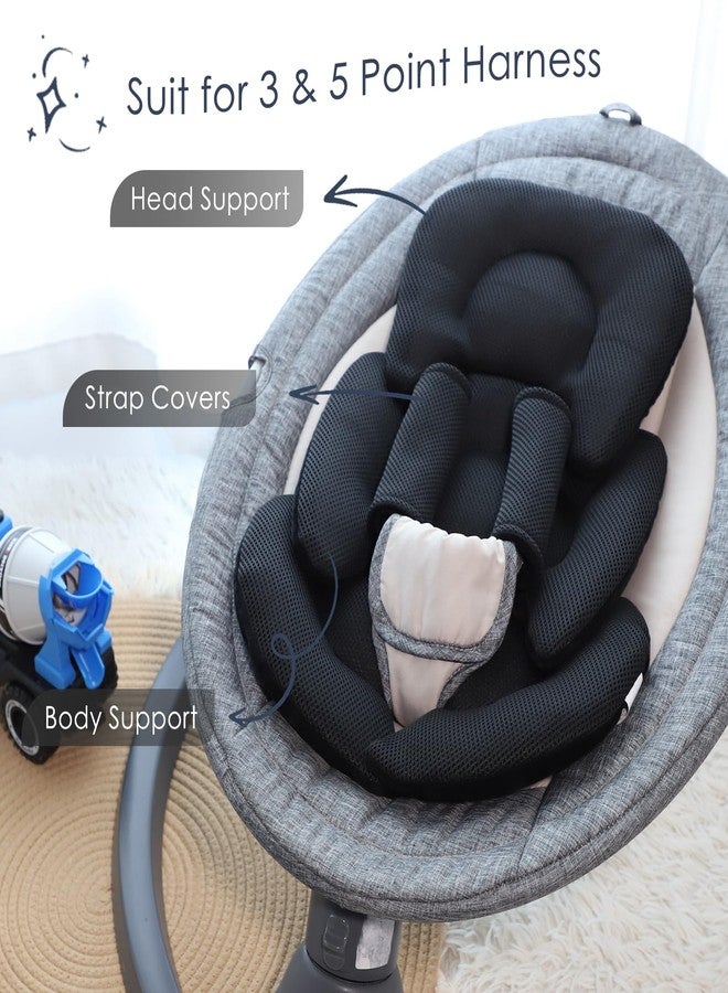 WINGHENLEE Infant Car Seat Insert for Newborn Girls Boys, Summer Mesh Baby Carseat Head Support with Strap Pads, Soft Reversible Baby Car Seat Insert Cushion Pad for Car Seat, Stroller, Bouncer, Swing, Black - Image 4