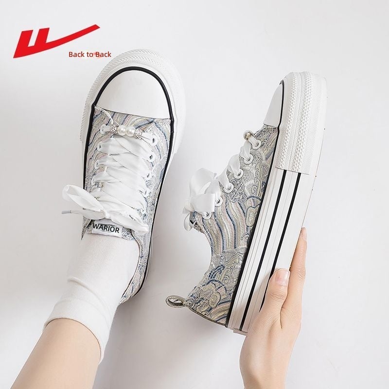 Warrior Women’s shoes, Chinese‑style canvas sneakers for women, 2026 new summer collection—thick‑soled, height‑increasing, modern Chinese‑inspired trendy sports skate shoes. - Image 3