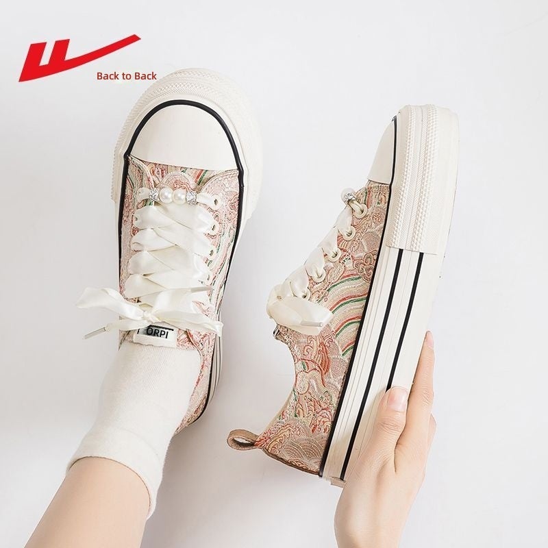 Warrior Women’s shoes, Chinese‑style canvas sneakers for women, 2026 new summer collection—thick‑soled, height‑increasing, modern Chinese‑inspired trendy sports skate shoes. - Image 2