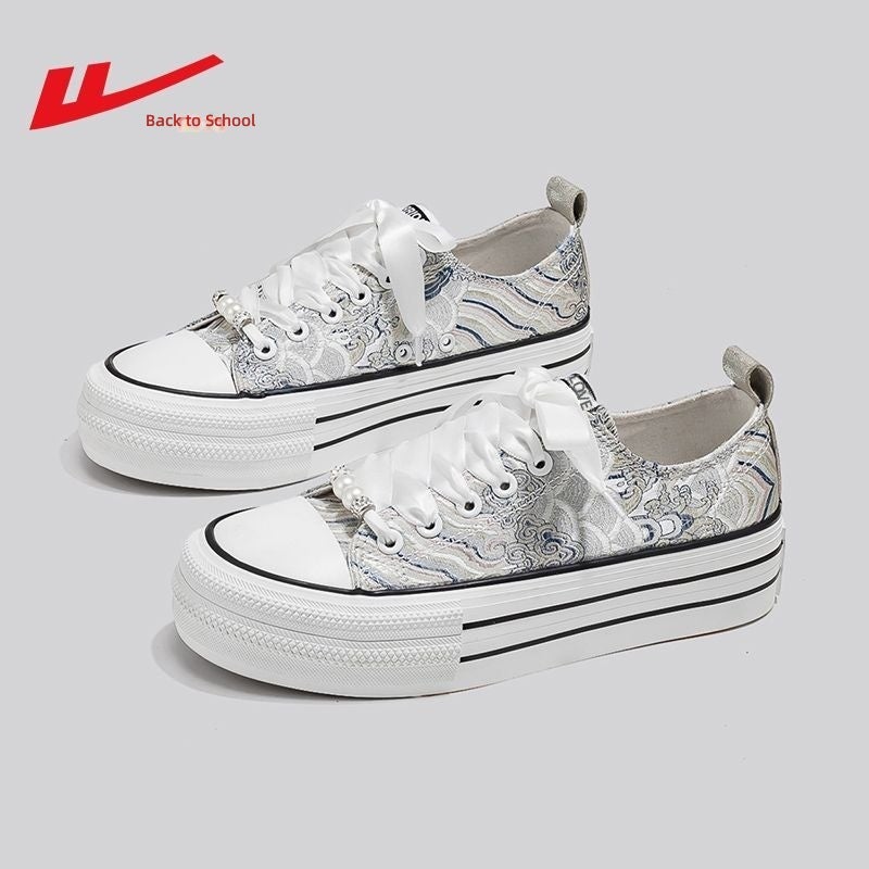 Warrior Women’s shoes, Chinese‑style canvas sneakers for women, 2026 new summer collection—thick‑soled, height‑increasing, modern Chinese‑inspired trendy sports skate shoes. - Image 1