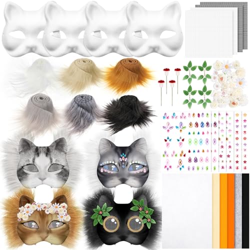 Seenelling 31 Pcs DIY Therian Mask Kit Blank Cat Mask Material Kit Accessories Set for Therian Gear StuffCream - Image 1