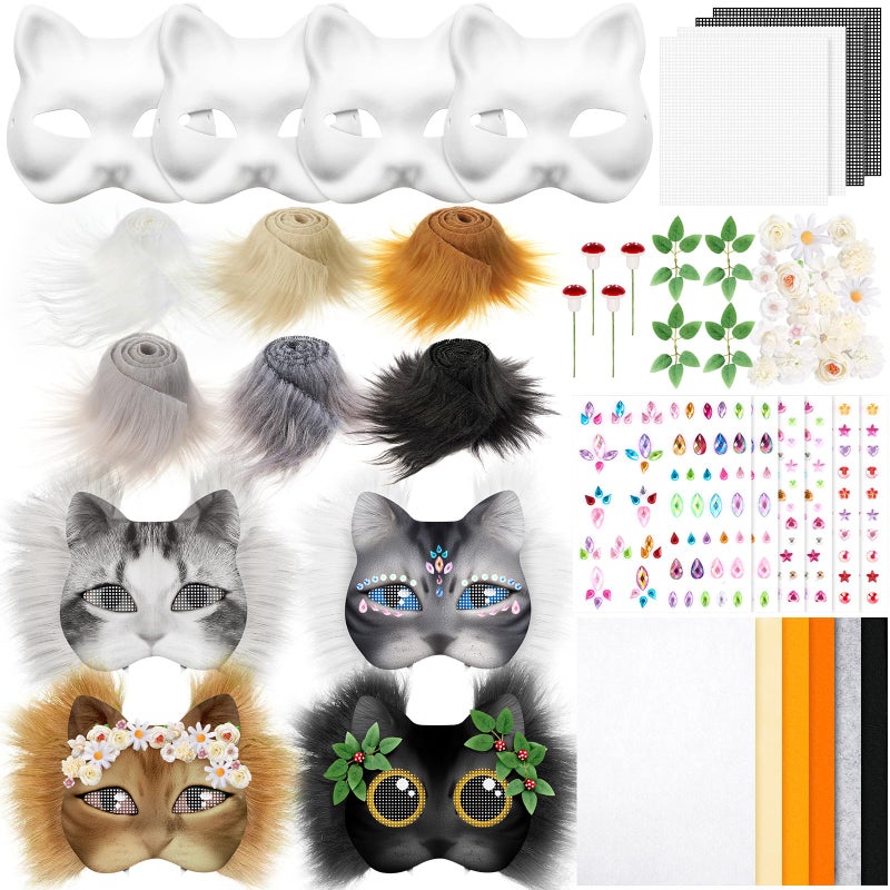Seenelling 31 Pcs DIY Therian Mask Kit Blank Cat Mask Material Kit Accessories Set for Therian Gear StuffCream - Image 2
