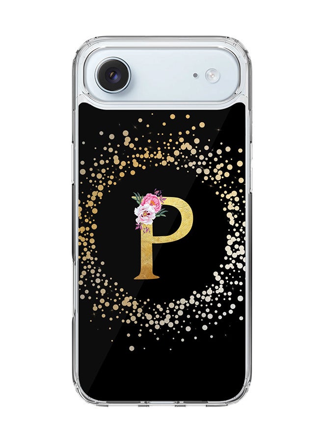 Classic Clear MagSafe Case for iPhone 17 Air , Hybrid Soft Case Flexible Edges Anti Drop TPU PC Gel Thin Transparent Cover [ Designed for iPhone 17 Air ] - Custom Monogram Initial Letter Floral Pattern Alphabet - P ( Black )