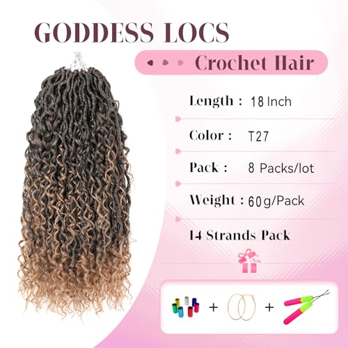 Aipin Faux Goddess Locs Crochet Hair Boho River Locs Hippie Wavy Crochet With Curly Hair In Middle And Ends Braids Hair Extensions (8Packs,18 inch, T27) - Image 2