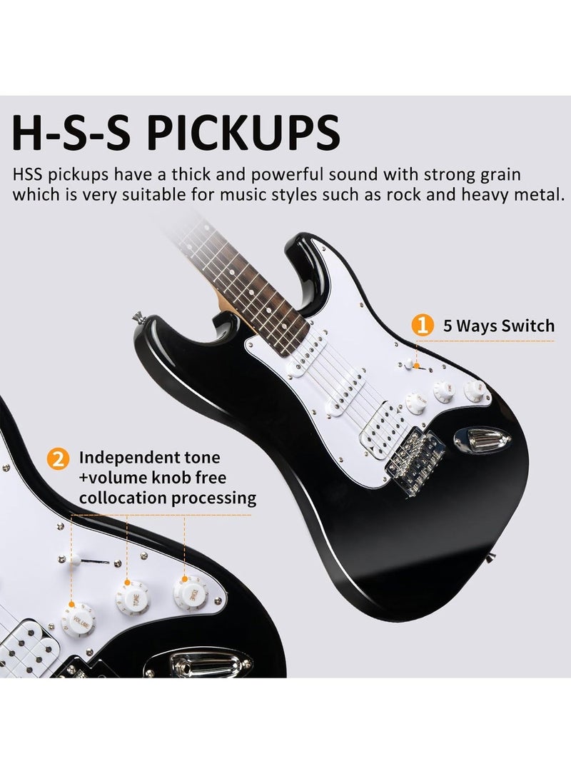 PHISMA Electric Guitar, 39-inch Full-Size, with Bag + Speaker + Tuner + Strap + Strings + Pick + String Winder (Black+White) - Image 5