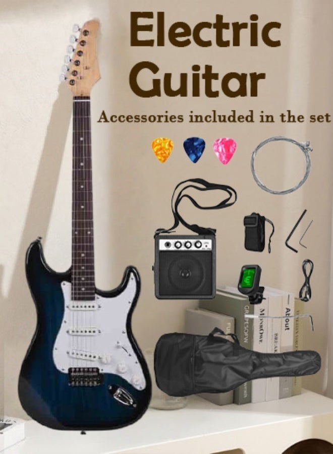 PHISMA Electric Guitar, 39-inch Full-Size, with Bag + Speaker + Tuner + Strap + Strings + Pick + String Winder (Black+White) - Image 1
