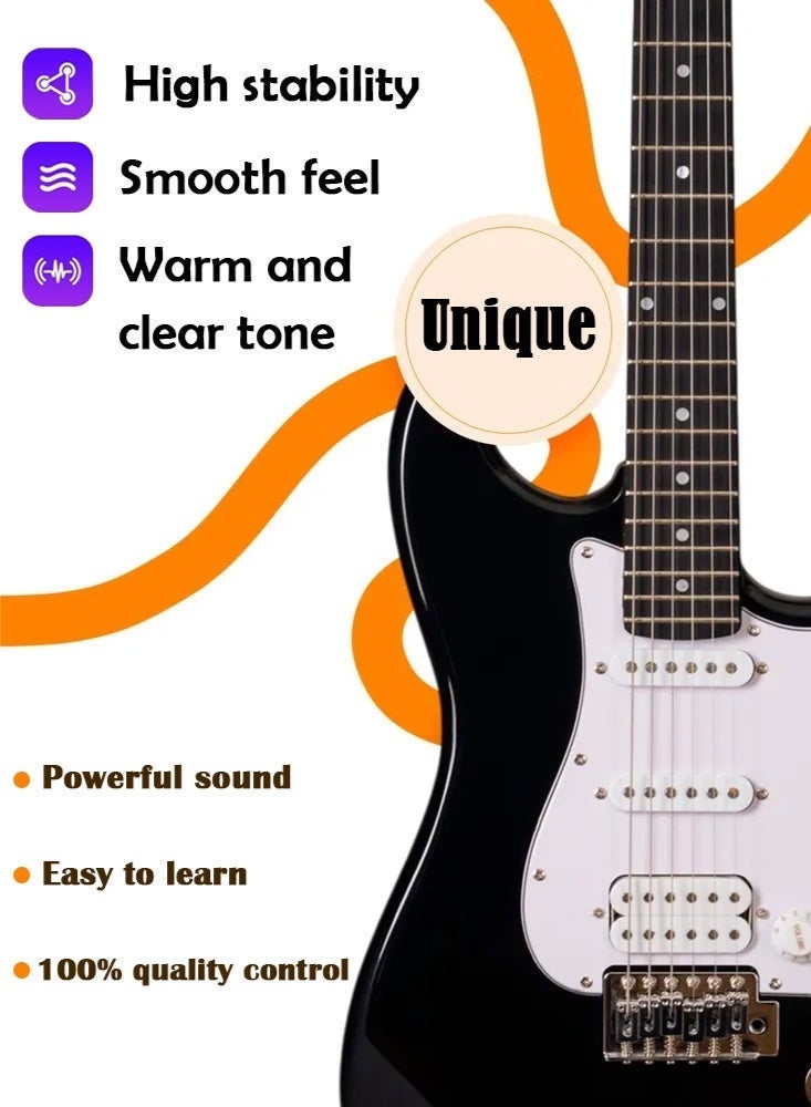 PHISMA Electric Guitar, 39-inch Full-Size, with Bag + Speaker + Tuner + Strap + Strings + Pick + String Winder (Black+White) - Image 2