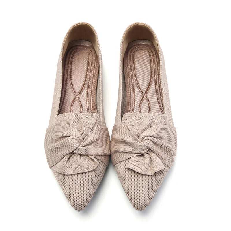 HIULYCENCE Flats for Women Pointed Toe Ballet Flats with Bow Comfortable Knit Dressy Flats Nude US8.5 - Image 1