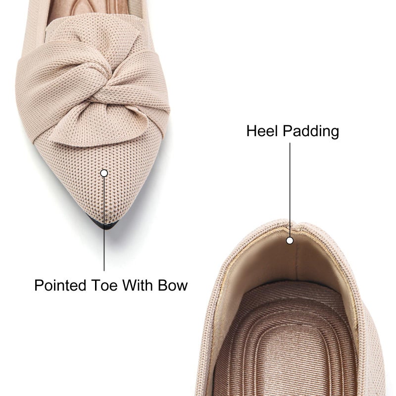 HIULYCENCE Flats for Women Pointed Toe Ballet Flats with Bow Comfortable Knit Dressy Flats Nude US8.5 - Image 4