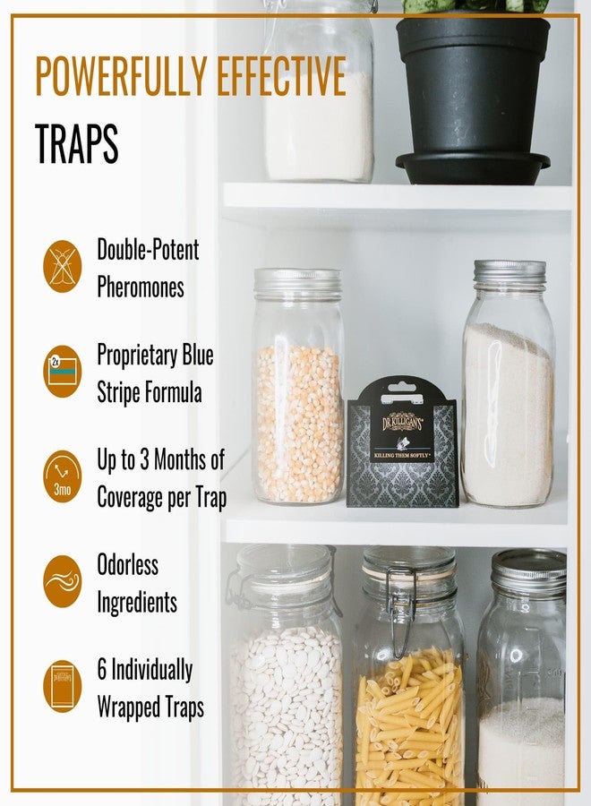 Dr. Killigan's Premium Double Potent Pantry Moth Traps with Pheromones Prime, Sticky Indian Meal Moth Traps for Kitchen, How to Get Rid of Moths in House (6 Pack, Black) - Image 2