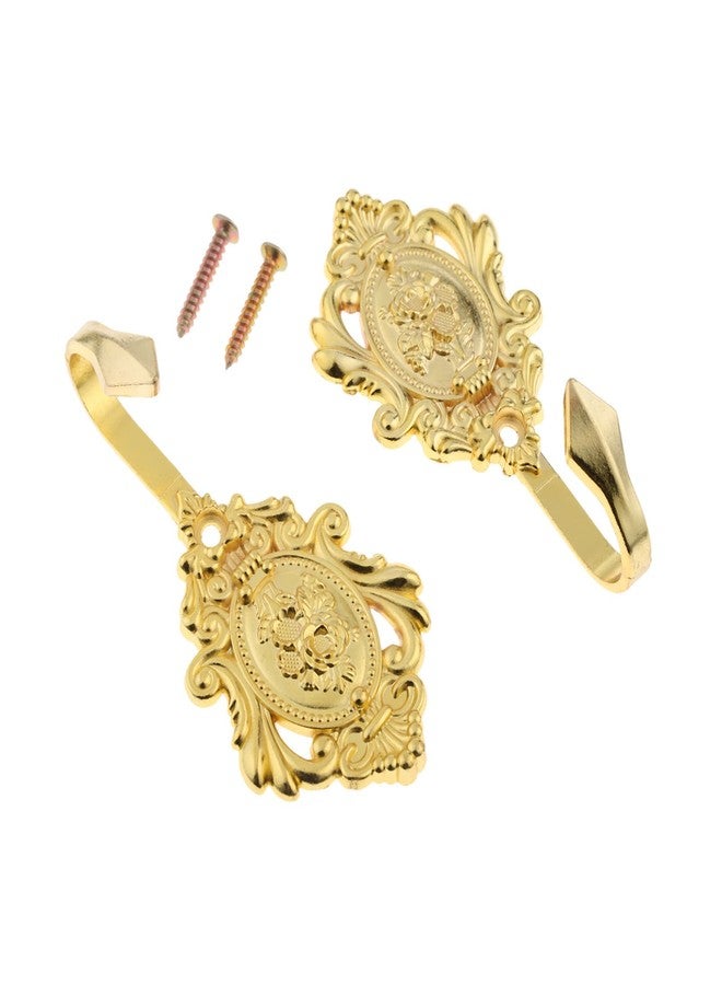 Hicello 2Pcs Wall Hooks Gold Rose Pattern Carved Vintage Drapery Clothes Key Hook Bathroom Bedroom Multi-Function Decorative Hook with Screws - Image 2