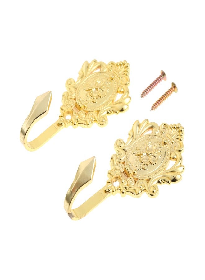 Hicello 2Pcs Wall Hooks Gold Rose Pattern Carved Vintage Drapery Clothes Key Hook Bathroom Bedroom Multi-Function Decorative Hook with Screws - Image 1