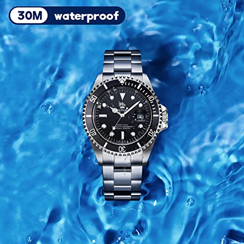 FANMIS Mens Luxury Watches Rotatable Bezel Sapphire Glass Luminous Hand Quartz Silver Tone Stainless Steel Watch (Black) - Image 4