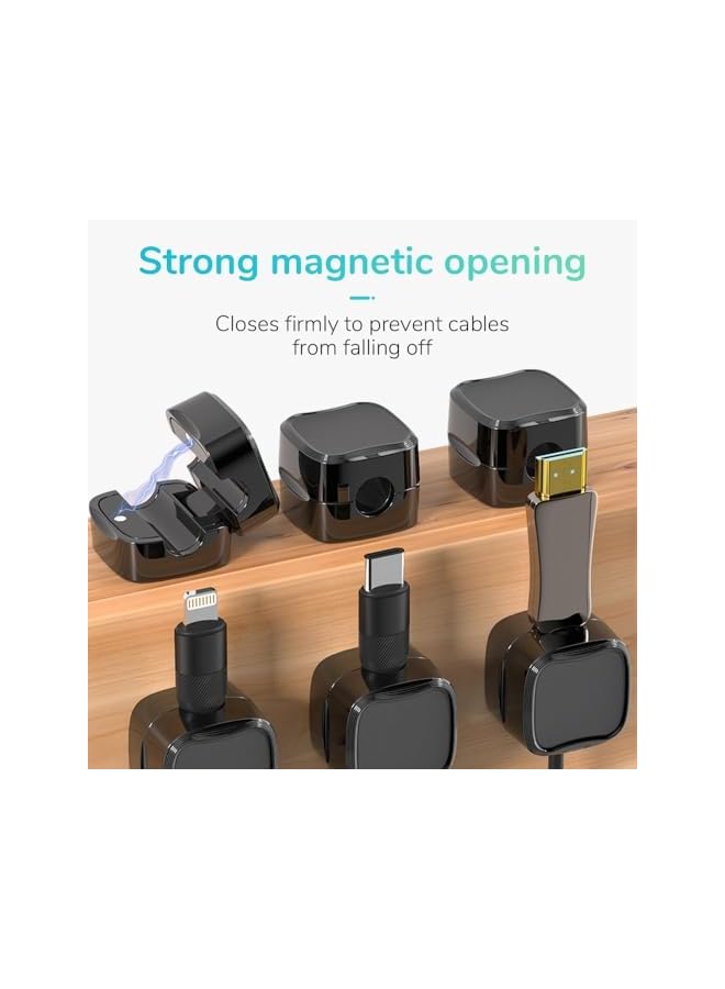promass Cable Organizer Clips, Magnetic Cable Organizer Storage Holder with Strong Adhesive, Hide Phone Charging Cable Keeper for Home Desk Office Nightstand (Black-6 Pcs) - Image 4