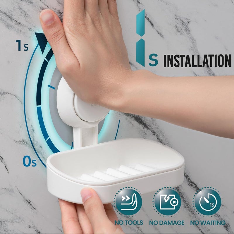 Taili Soap Dish 2 Pack DIY Powerful Vacuum Suction Cup Sponge Holder for Shower Bathroom & Kitchen Accessories Drill-Free Removable… - Image 3