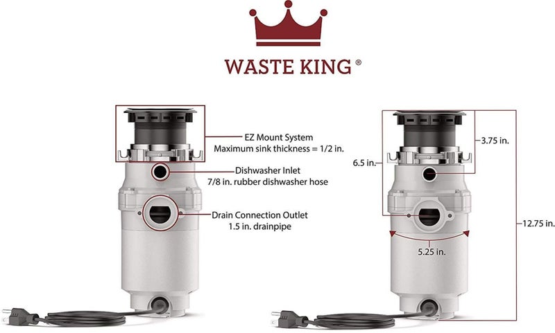 Waste King Garbage Disposal for Kitchen Sink with Power Cord, L-1001 - Image 4