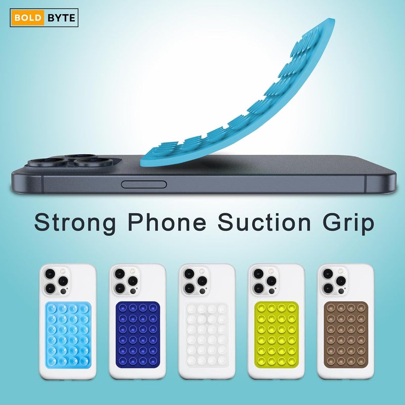 Bold Byte حامل هاتف بملصق لاصق | غلاف هاتف بملصق لاصق، وسادات سيليكون مضادة للانزلاق، حامل متعدد الاستخدامات بدون استخدام اليدين لالتقاط الصور الذاتية، الفيديوهات، الاستحمام، لوحة القيادة في السيارة (أزرق سماوي) - Image 4