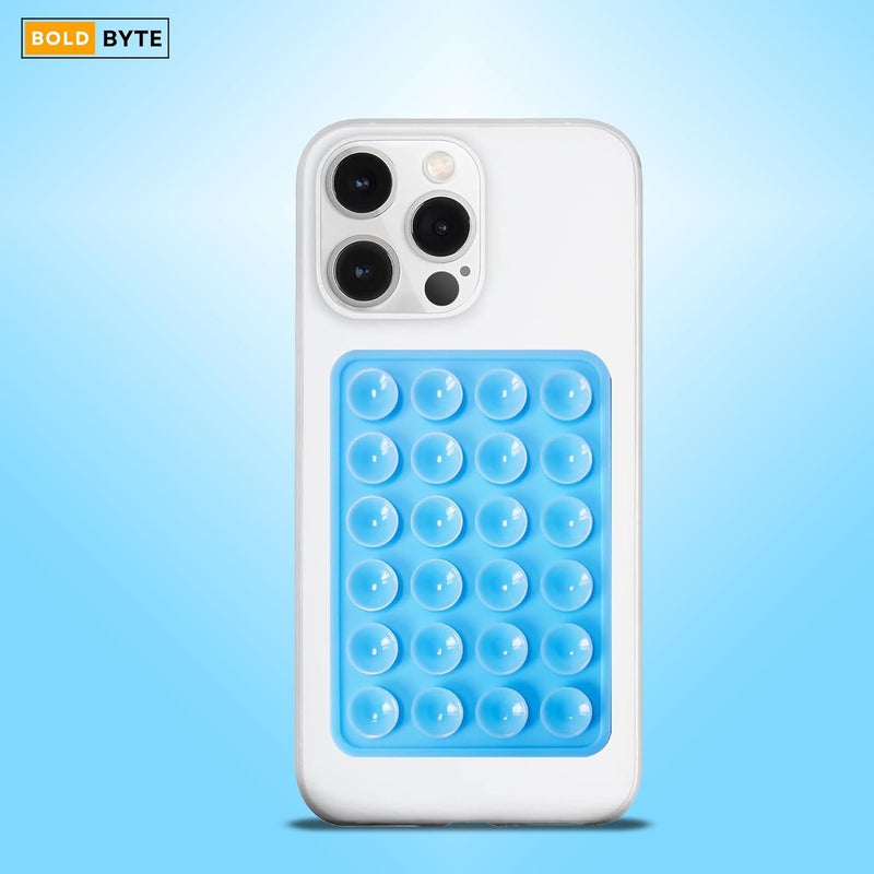 Bold Byte حامل هاتف بملصق لاصق | غلاف هاتف بملصق لاصق، وسادات سيليكون مضادة للانزلاق، حامل متعدد الاستخدامات بدون استخدام اليدين لالتقاط الصور الذاتية، الفيديوهات، الاستحمام، لوحة القيادة في السيارة (أزرق سماوي) - Image 3