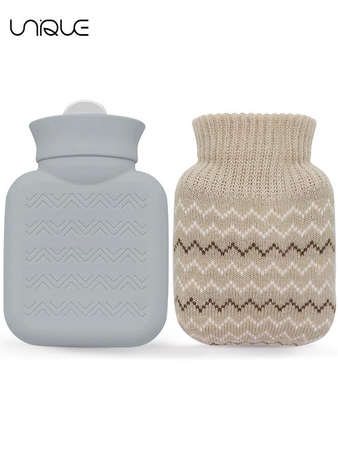 Unique 320ml Hot Water Bottle with Knited Cover - Mini Hot Water Bag for Pain Relief/Waist/Back/Neck/Shoulders - Small Leak Proof Hot Water Bottle with Removable Cover for Women, Kids, Best Gifts - Image 1