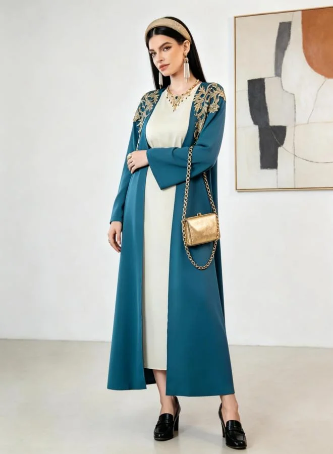 Take Two  Blue Embellished Abaya and Belted Jalabiya Set for Women | Best Price UAE
