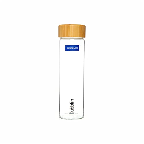 DUBBLIN Bamboo 600 Borosilicate Glass Water Bottle, Wooden Lid, 600 ml - Image 1
