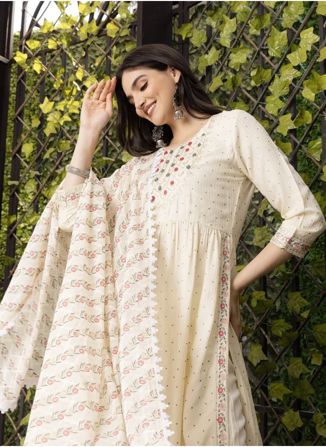 آي شين Zari Embroidered Sequin Embellished A-Line Kurta With Pants And Dupatta