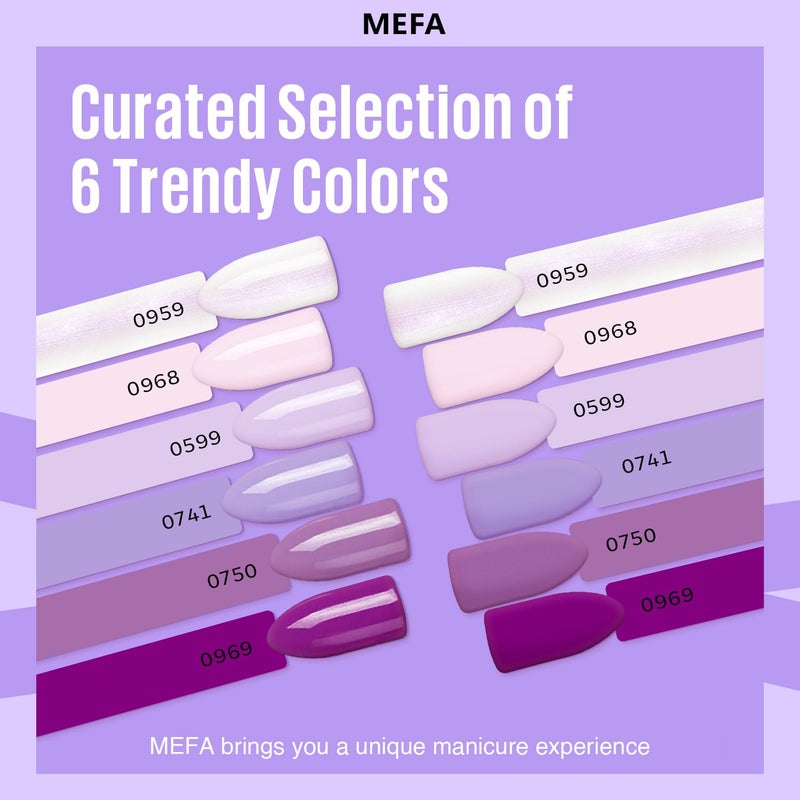 MEFA Purple Gel Nail Polish, 6 Colors Gel Polish Set Pink Shimmer Purple Nail Polish Soak Off Grape Lilac Violet Gel Nail Art Manicure DIY Salon Gifts for Women Girls - Image 3