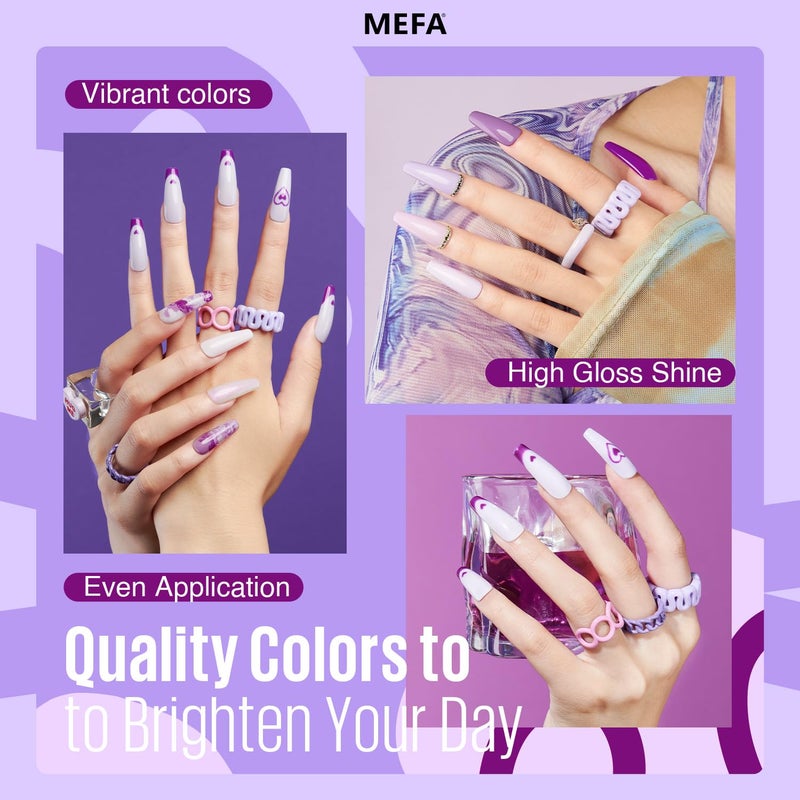 MEFA Purple Gel Nail Polish, 6 Colors Gel Polish Set Pink Shimmer Purple Nail Polish Soak Off Grape Lilac Violet Gel Nail Art Manicure DIY Salon Gifts for Women Girls - Image 2
