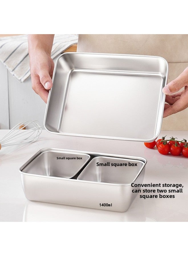 Stainless Steel Fresh-keeping Box With Lid Square Lunch Box Refrigerator Storage Hot Pot Outdoor Lunch Box Gift Small Square Box-Specifications:Length 22.5 Width 14 Height 6.5cm With Pp Cover  - Image 2