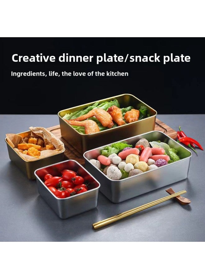 Stainless Steel Fresh-keeping Box With Lid Square Lunch Box Refrigerator Storage Hot Pot Outdoor Lunch Box Gift Small Square Box-Specifications:Length 22.5 Width 14 Height 6.5cm With Pp Cover  - Image 4