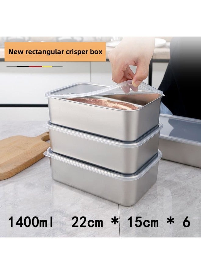 Stainless Steel Fresh-keeping Box With Lid Square Lunch Box Refrigerator Storage Hot Pot Outdoor Lunch Box Gift Small Square Box-Specifications:Length 22.5 Width 14 Height 6.5cm With Pp Cover  - Image 1