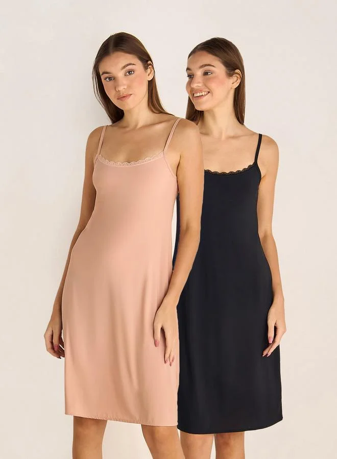 سبلاش فيڤ Set of 2   Long Slip Dress Sleeveless Lace Trim