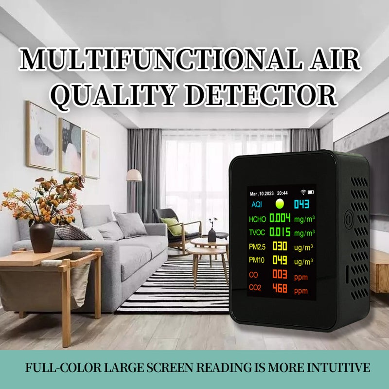 Tuya Wifi Portable Air Quality Meter 7in1 PM2.5 PM10 Carbonic Oxide CO2 TVOC HCHO AQI Tester TFT Color Screen Carbon Dioxide Detector with Time and Date Display Function - Image 3