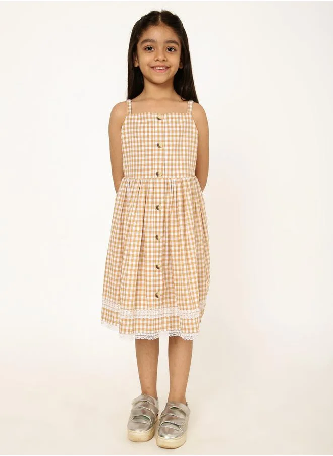 Styli Gingham Check Lace Insert Dress