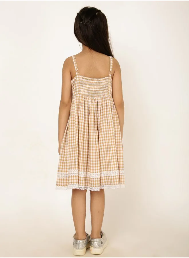 Styli Gingham Check Lace Insert Dress