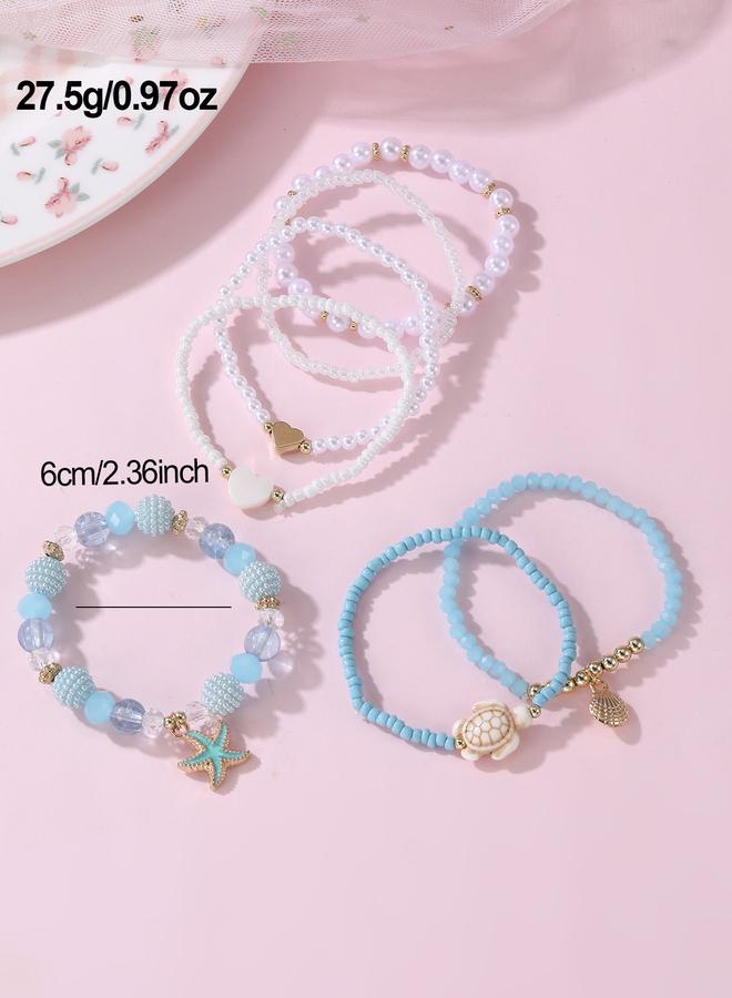 Take Two Pack of 7 - Girls Multi-Color Ocean Charms Beaded Bracelets - Image 4