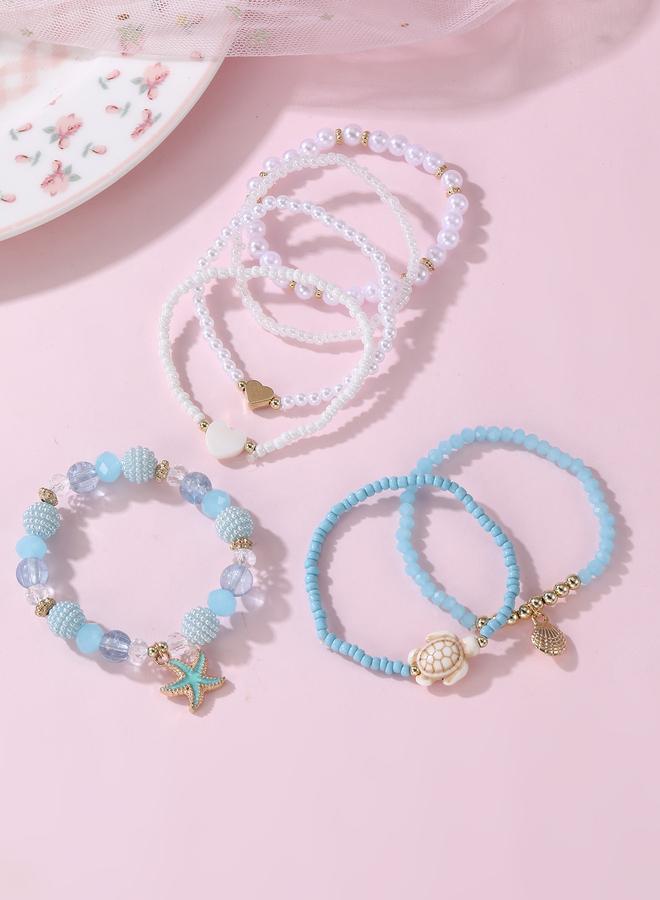 Take Two Pack of 7 - Girls Multi-Color Ocean Charms Beaded Bracelets - Image 3